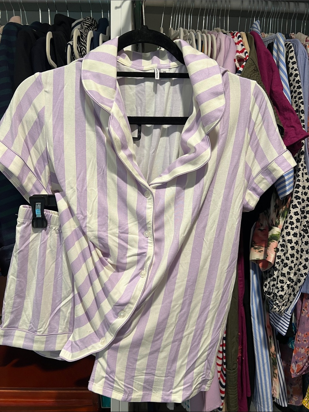 Lavender & White Striped Button-Front Women's Pajamas